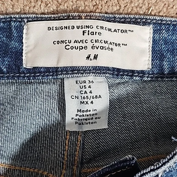 🌞H&M Regular Waist Flared Blue Jeans 15" Waist - Picture 4 of 7